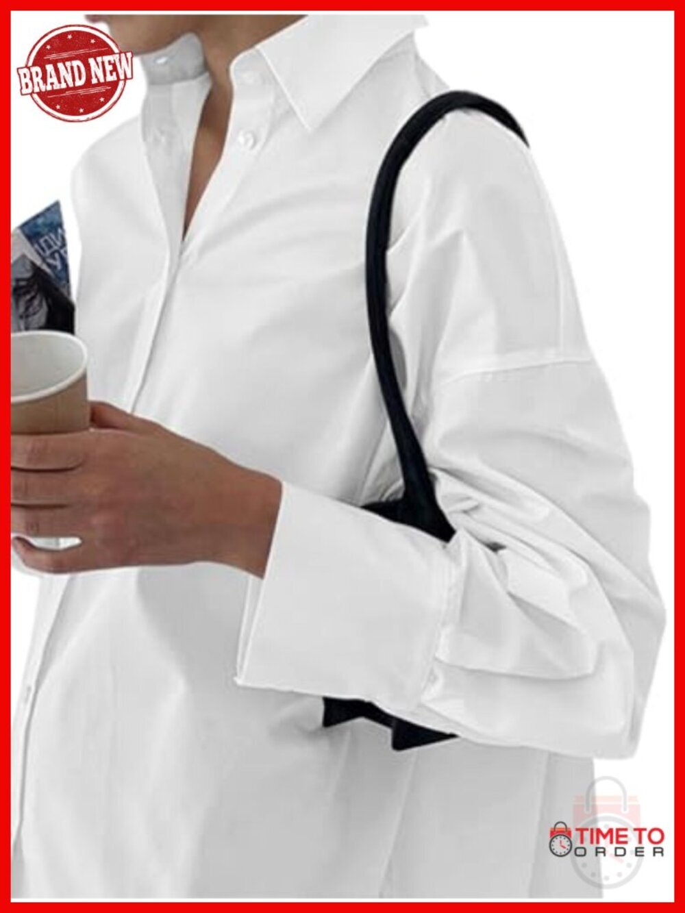 Button Down Collar V Neck Long Sleeve Mini Shirt Dress Cotton - Picture 2 of 6